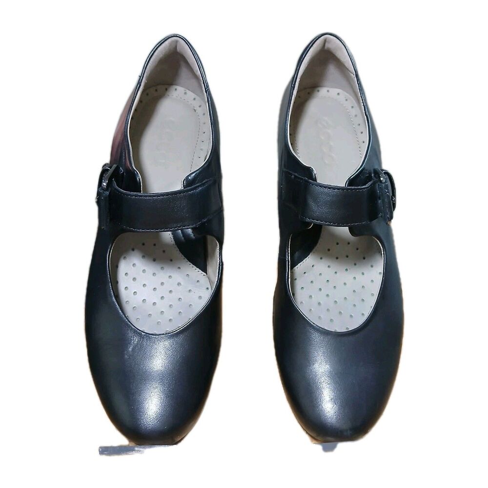 ​ECCO Felicia Mary Jane Black Leather Comfort Wedge Heels Women's Sz 38 EU 7/7.5